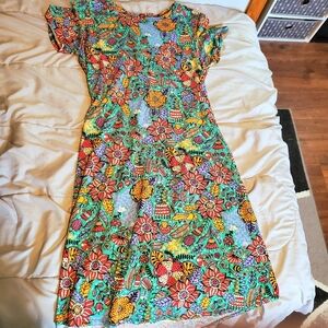 LuLaRoe Forest Nature Bugs Pattern Dress with Front Chest Pocket, Size Large